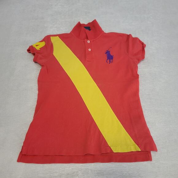 Ralph Lauren women's Big Pony Equestrian stripe polo shirt red Size small #4 - Picture 1 of 6